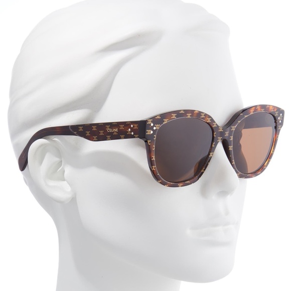 CELINE Square S167 Triomphe Logo Sunglasses in Dark Havana CL40167I - Picture 2 of 4
